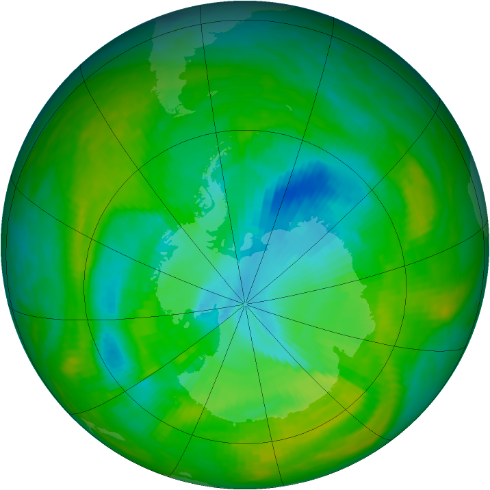 Antarctic ozone map for 06 December 1989